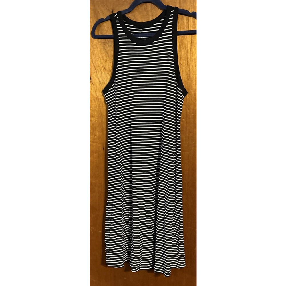 A New Day Stripe Black White Bodycon Knit Fitting Tank Sleeveless Dress Size M